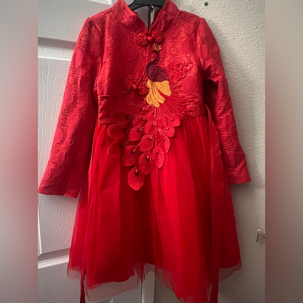Elegant Red Peacock Kids Costume